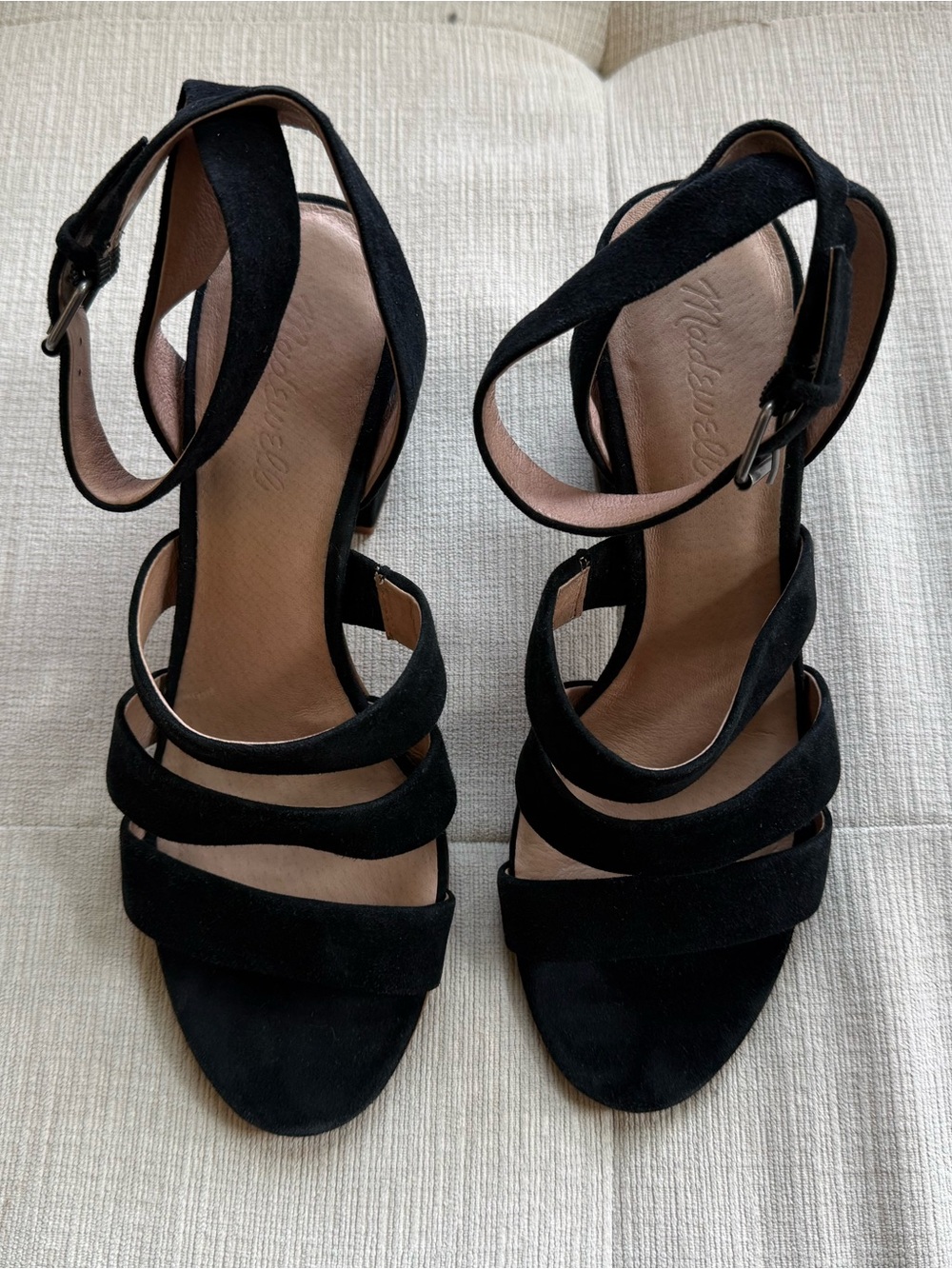 Madewell Maria Black Strappy Suede Heel Sandals